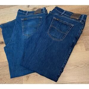 Lot 2 Lee Jeans Men's Premium Blue Denim Straight Jeans 42 x 30 Relaxed Fit